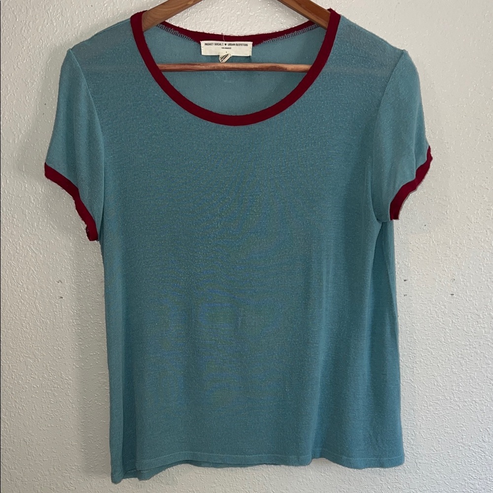 Project Social T Blue Tee with Red Trim